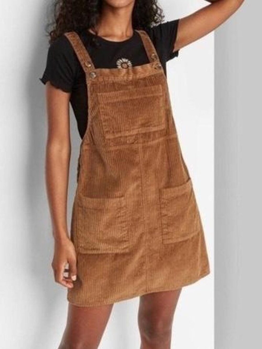 WILD FABLE Tan Brown Corduroy Overall Mini Dress Pinafore Women's Size Medium M